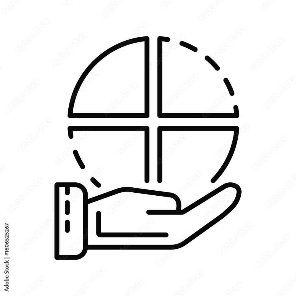 Aufkleber a stylized hand holds a segmented globe with dashed outlines creating a minimalist design