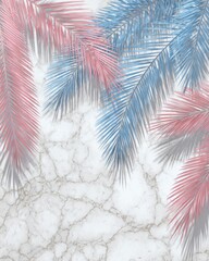 Pastel palm leaves on a marble surface.