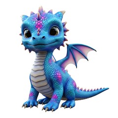 A cute, cartoon dragon sitting with wings displayed.