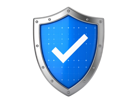 Verified shield icon on white background