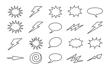 Obraz premium Comic Speech Bubbles and Explosive Shapes Vector Set - Pop Art, Dialogue, and Energy Icons