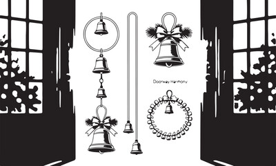 Naklejka premium Hanging Bell Decorations Icons Set