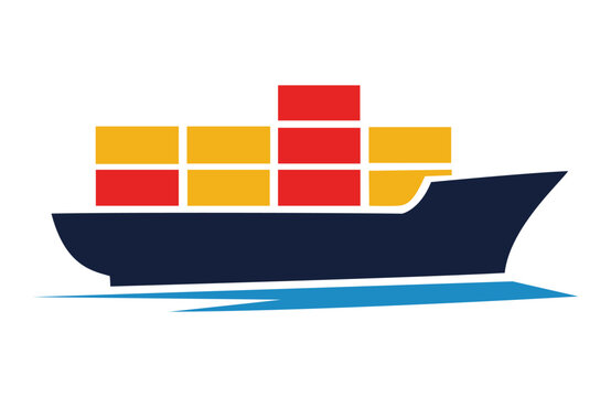 A vibrant cargo ship logo carrying colorful containers, symbolizing global trade, logistics, and international shipping.