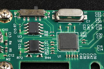 Printed circuit board. Electronic computer hardware technology. Motherboard digital chip. Engineering science.