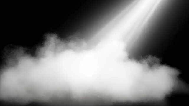 Dramatic light rays piercing through smoky haze on a dark stage background for creative visuals