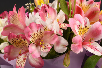 Bouquet of flowers, chrysanthemum, rose, lily, carnation.