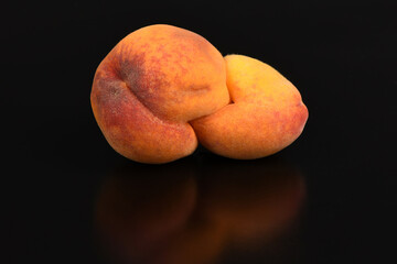 Ugly peach. Two peaches fused into one on a black background.