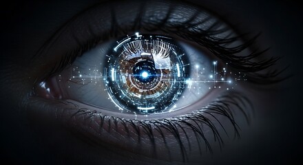 Close-up of an eye with a futuristic interface.