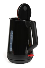 A black electric kettle on a white background.