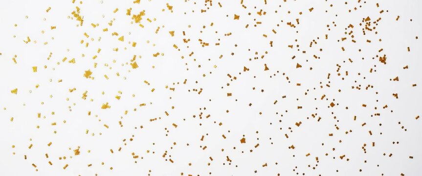 White background, shimmering gold glitter confetti scattered, festive holiday sparkle, festive season, luxury