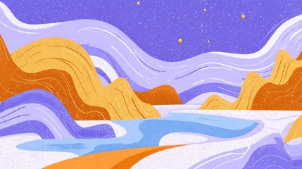 Fototapeten A stylized landscape with flowing, textured forms. © Qianzi