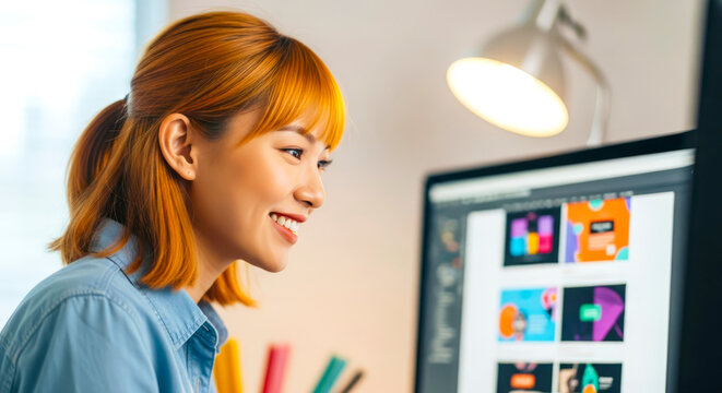 young graphic designer working on computer - Powered by Adobe