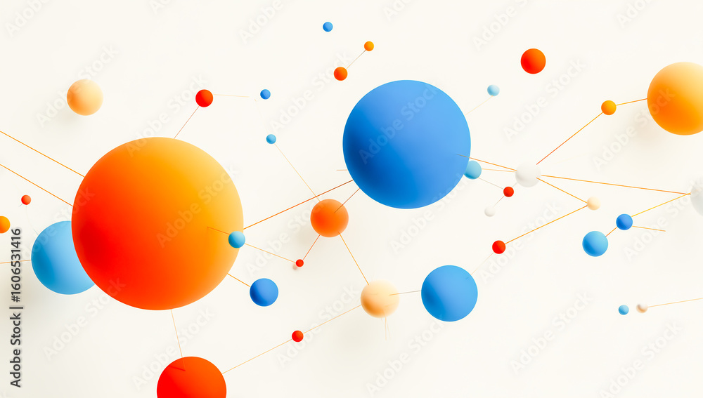 Poster abstract network of colorful spheres with connections depicting science technology and modern commun