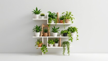 Fototapeta premium a high resolution, ultra sharp isolated modular shelf garden made from 3d printed bioplastic, placed on a pure white background with no shadow or minimal soft shadows only