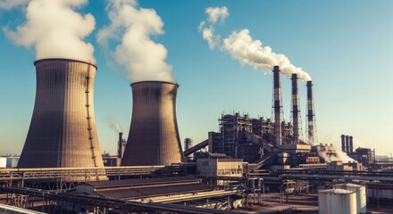 Industrial power plant emitting smoke
