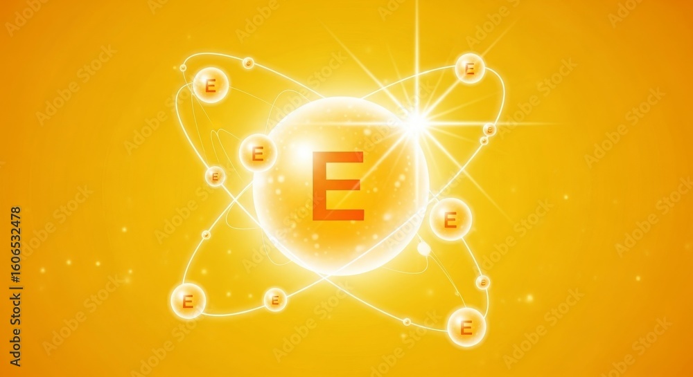 Poster abstract representation of an atom with glowing particles, symbolizing energy and innovation