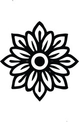 Floral Mandala Silhouette with Radial Petal Design and Leaf Accents