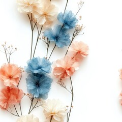 Delicate arrangement of pastel flowers with soft colors and gentle petals on a light background for soothing aesthetics