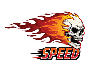 Flaming Skull Speed Vector with Bold Typography and Motion Flames