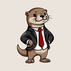 fun cute otter on a suit colored cartoon character isolated drawing line style sketch classic vintage design illustration