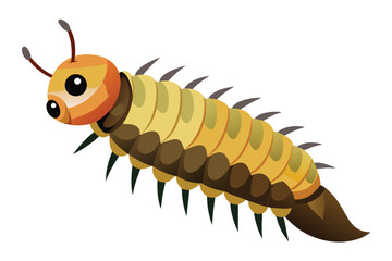 Whimsical Cartoon Caterpillar with Big Eyes and Multiple Legs, A Colorful and Playful Insect Illustration
