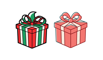 Two festive gift boxes with ribbons and bows hand drawn illustration