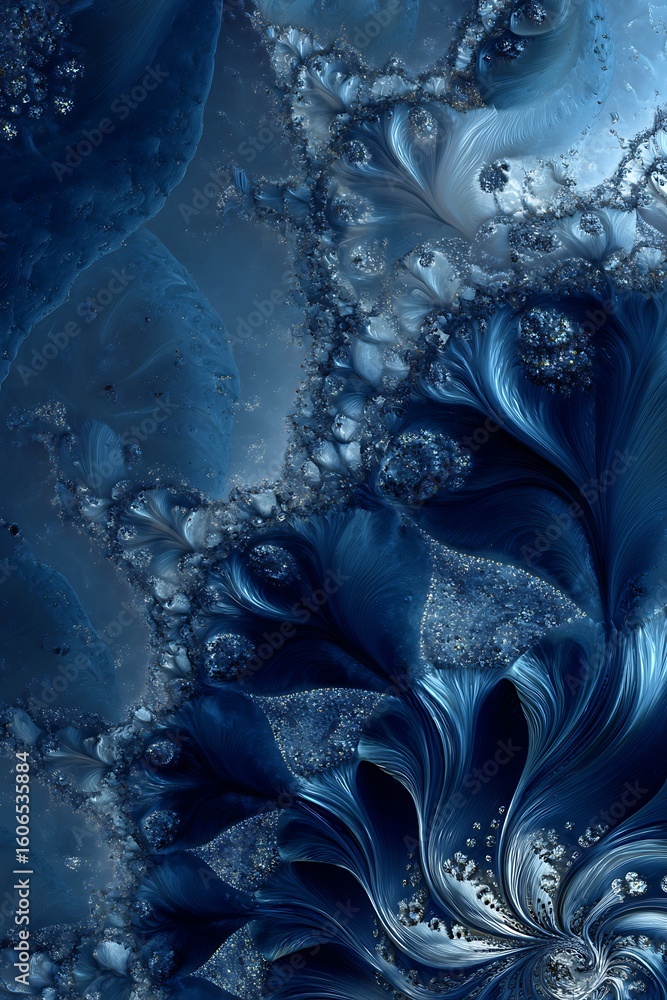 Poster abstract blue fractal ice texture background with crystalline patterns