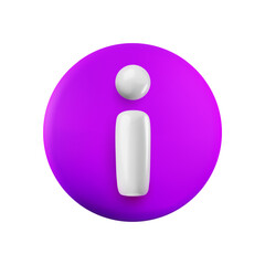 Vector cartoon 3d information sign. Cute realistic render of white i sign in violet circle. Purple info button for info support, web, help, faq, ui, game, app.
