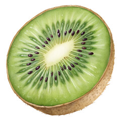 Watercolor Illustration of a Kiwi Fruit Slice on Transparent Background