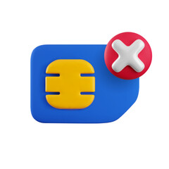 Vector cartoon 3d blocked Sim card icon. Minimal realistic 3d render No simcard sign with crossed red circle. Rejected or disabled gsm network, Communication ban concept for web, infographic, app.
