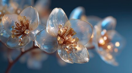 Fine orchid with floral echo concept. Delicate glass-like flowers glowing with soft, warm light.