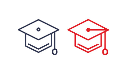 Two graduation caps one red one blue simple line art icons