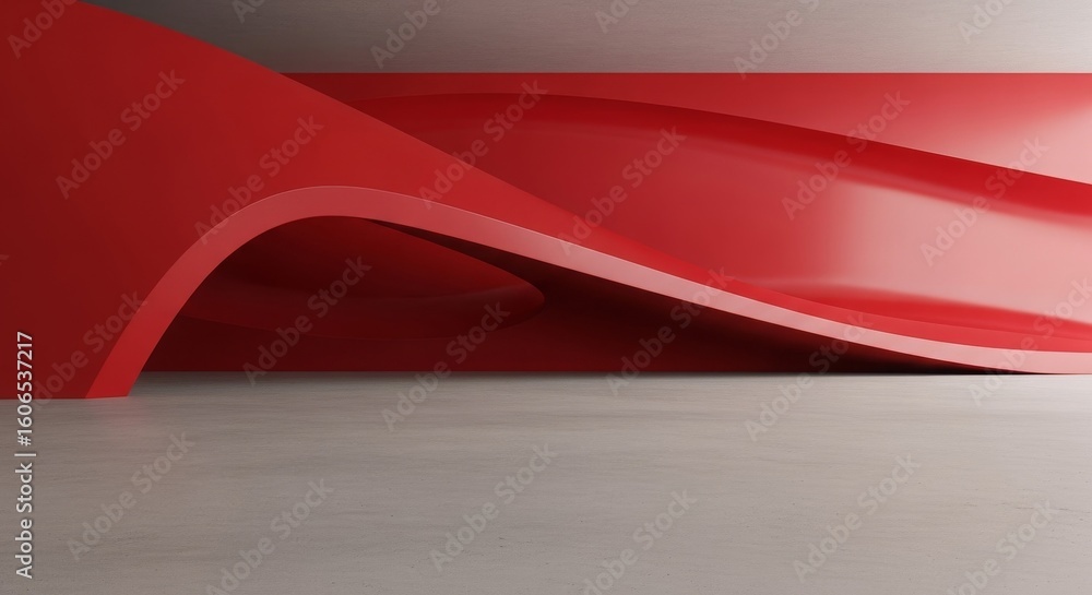Poster modern abstract interior design featuring smooth red curves and lines in a minimalist space