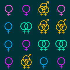 LGBT seamless pattern of male and female simbols. Mars and Venus icons.