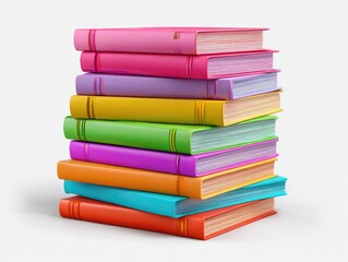 A stack of colorful books, digitally rendered, against a white background