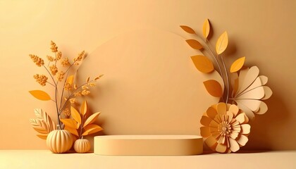 Fototapeta premium Autumnal decorative arrangement studio setting graphic design warm palette close-up view seasonal inspiration