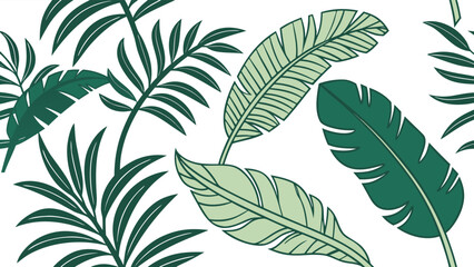 Seamless tropical leaves pattern background with flat design elements