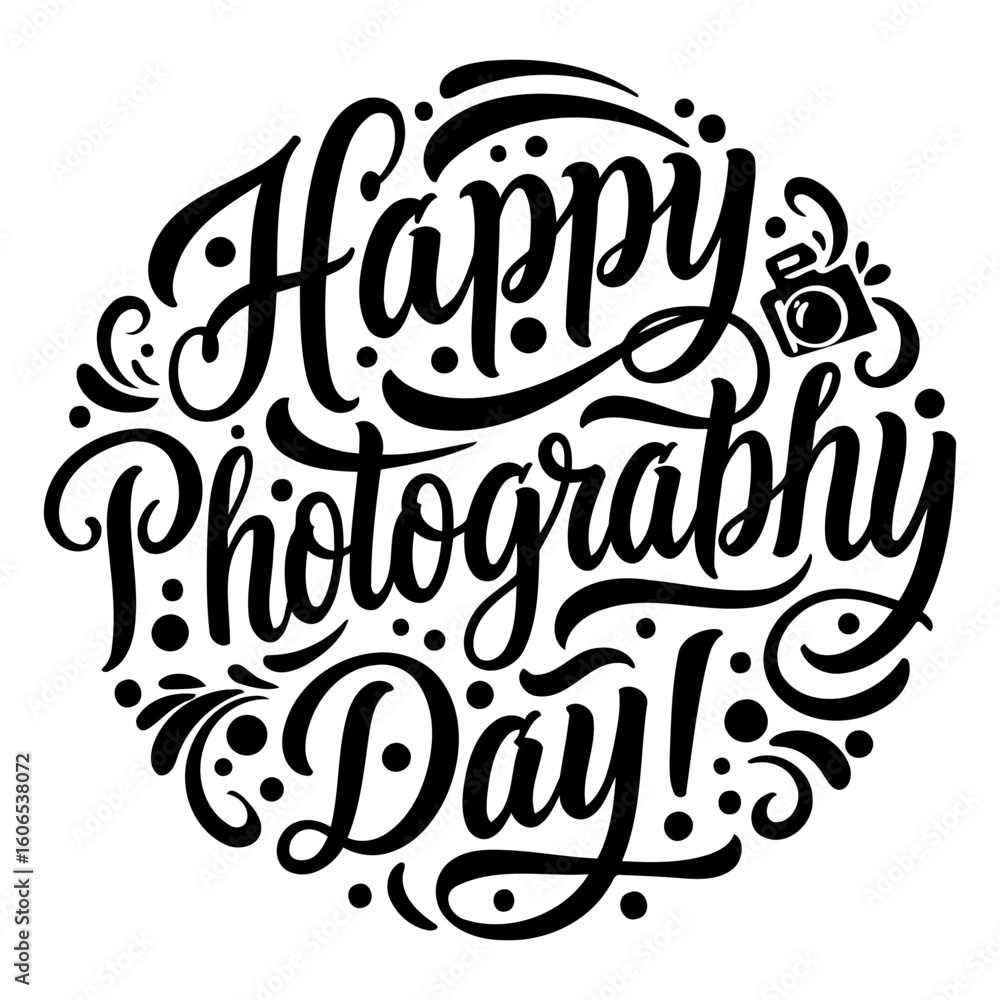 Poster happy photography day graphic design in circular layout. circular design with decorative elements an