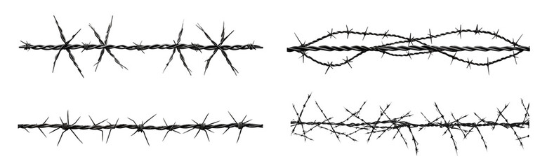 Set of barbed wires isolated on transparent background