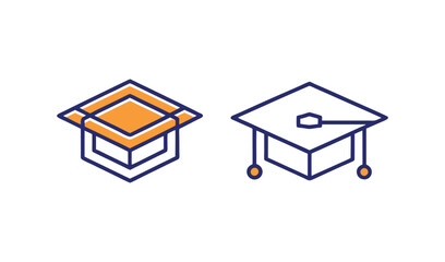 Two isometric graduation caps with tassels representing education and achievement