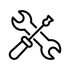 Crossed wrench and screwdriver tools depicted as vector graphics with thick black outlines
