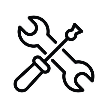 black wrench and screwdriver icon clip art preview