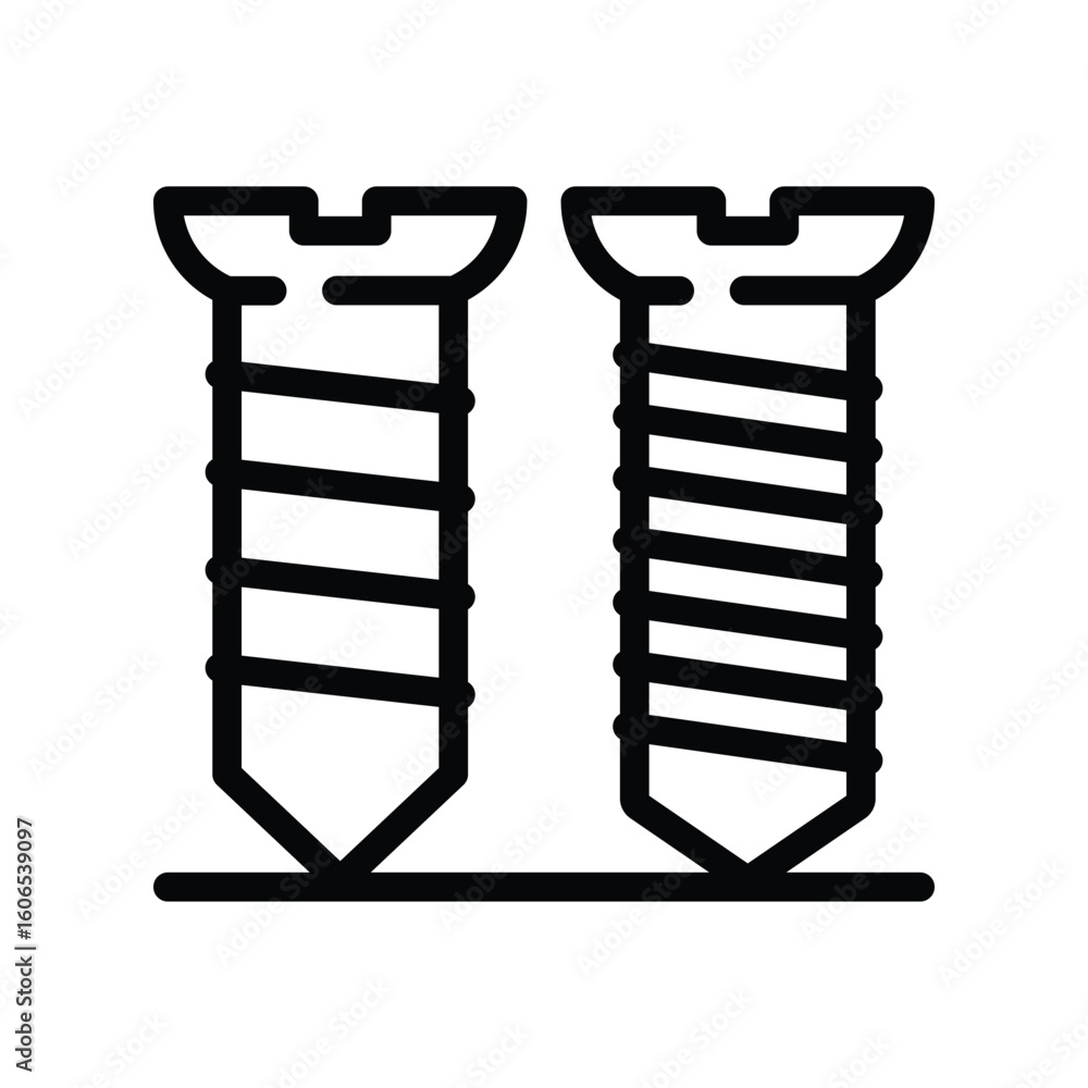 Poster two stylized screws one with straight threads the other with helical threads both standing on a hori