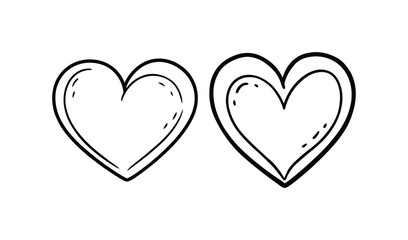 Two hand drawn hearts in a simple outline style with textured detail