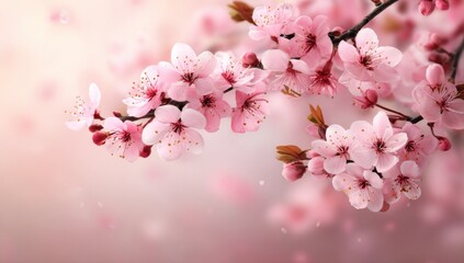 Obraz premium Delicate pink blossoms on a spring branch.