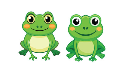 Two cute cartoon green frogs sitting side by side with happy expressions