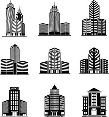 Set of Black Building and Skyscraper Icons