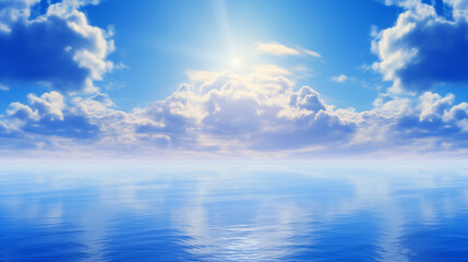 Blue sky over calm sea. Blue sea and sunny sky on horizon over calm water