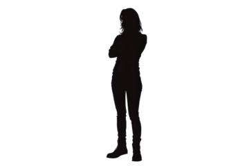 Woman standing with crossed armsvector illustration isoleted on white background in silhouette .