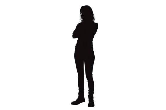 Woman standing with crossed armsvector illustration isoleted on white background in silhouette .